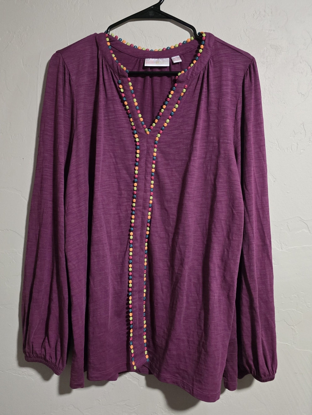 Belle By Kim Gravel Purple Embellished V-Neck Long Sleeve Top